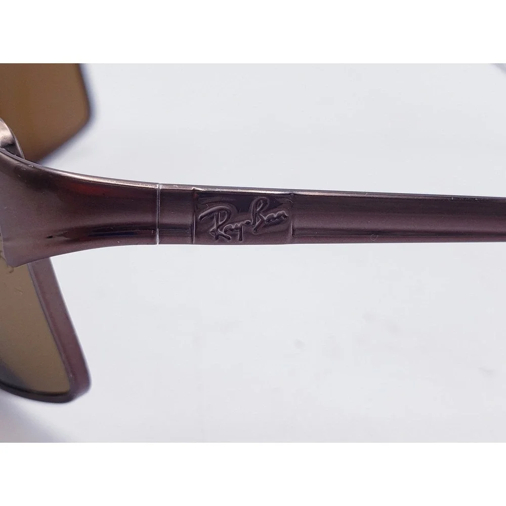Ray Ban RB 3269 Sunglasses Brown Polarized Rectangle Metal Wrap Around Italy